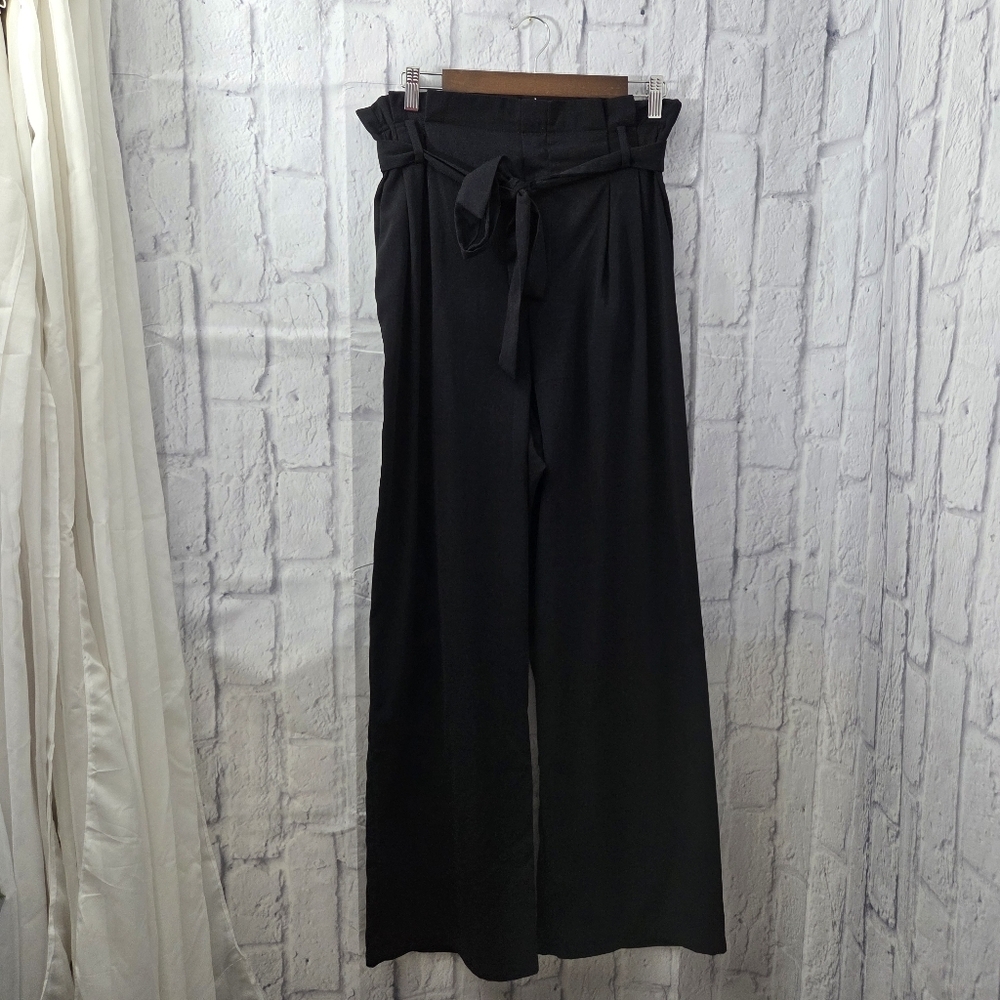 A New Day Large Black High Ruffle Waist Front Tie Belt Wide Leg Trousers - Picture 2 of 10